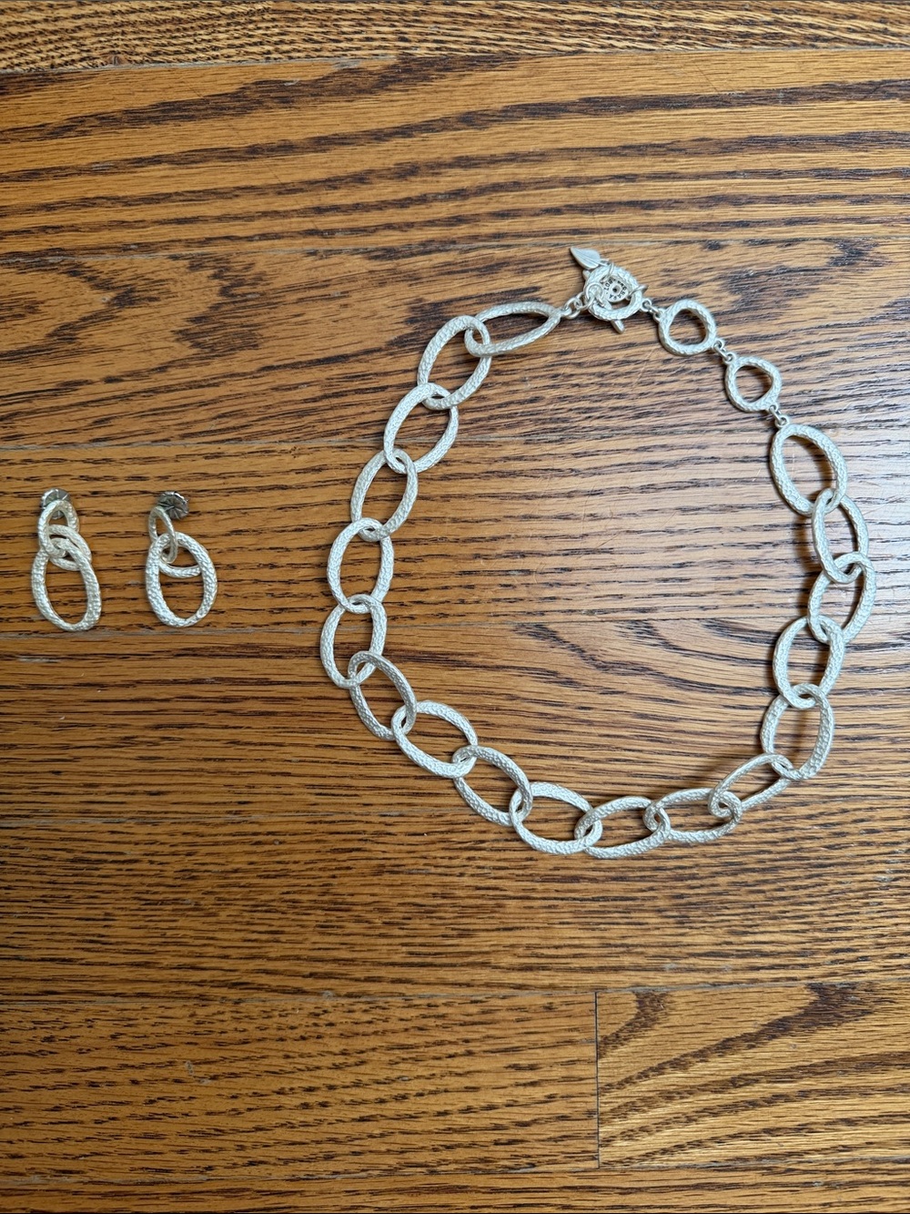 Barbara Boz Hammered Organic Silver Plate Necklace and Earrings Set